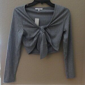 Glo Fashion Gray Amerie Tie Front Rio Knit Crop Top Size M NWT